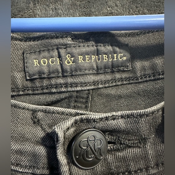 Women’s Rock & Republic Black Jeans With Gold Chain Detail Pockets Size 4 - Picture 3 of 9